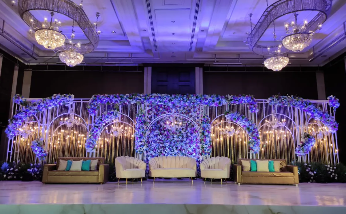 Wedding reception venue floral decor by Vows Vachan India